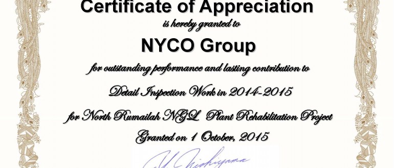 Certificate of Appreciation from CHIYODA