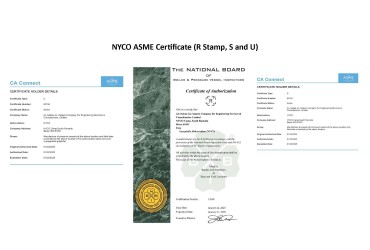 NYCO GOT ASME Certificate (R Stamp, U and S)